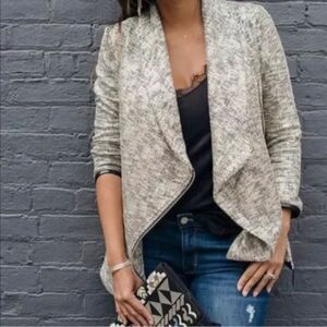 Stella & Dot Knit Rebel Metallic Moto Jacket Women’s Medium Faux Leather Trim